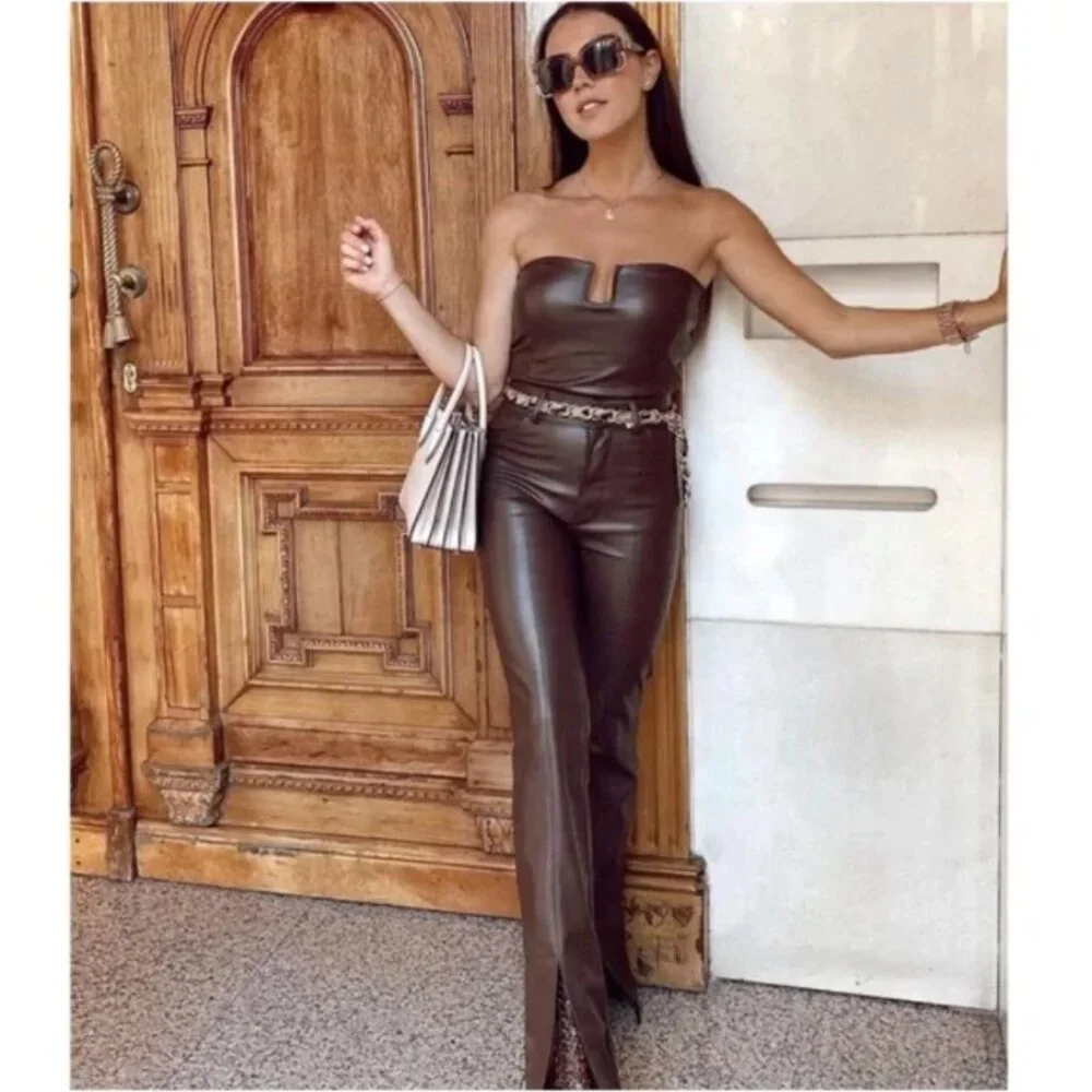 Zara faux leather split hem pants szM